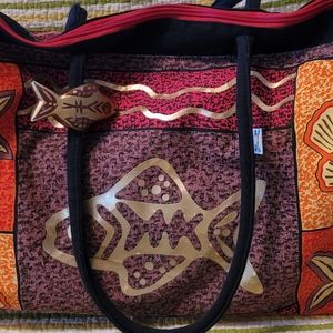 EXTRA LG SUN&SAND BLACK TROPICAL TOTE- 20x16x8